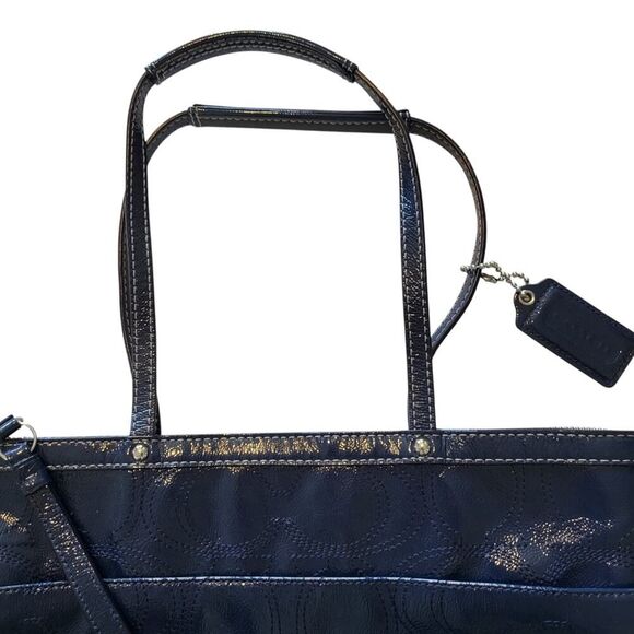 Coach Peyton Patent Leather Shoulder Tote Navy Embossed C Logo No. G1281-F19198 - Picture 11 of 15